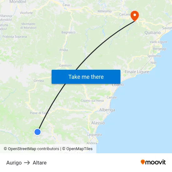 Aurigo to Altare map