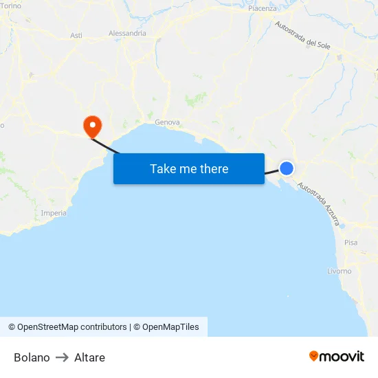 Bolano to Altare map