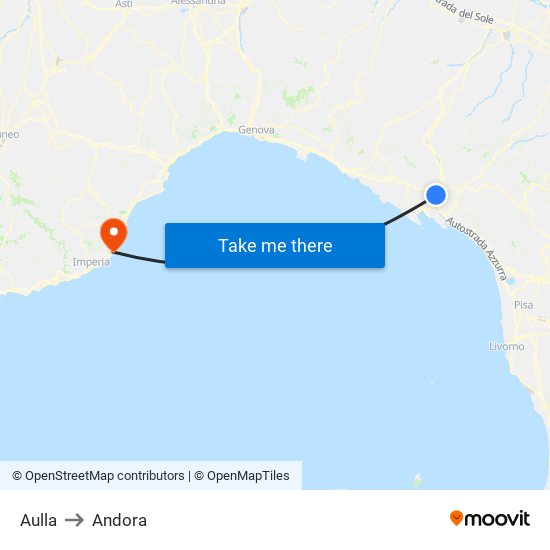 Aulla to Andora map