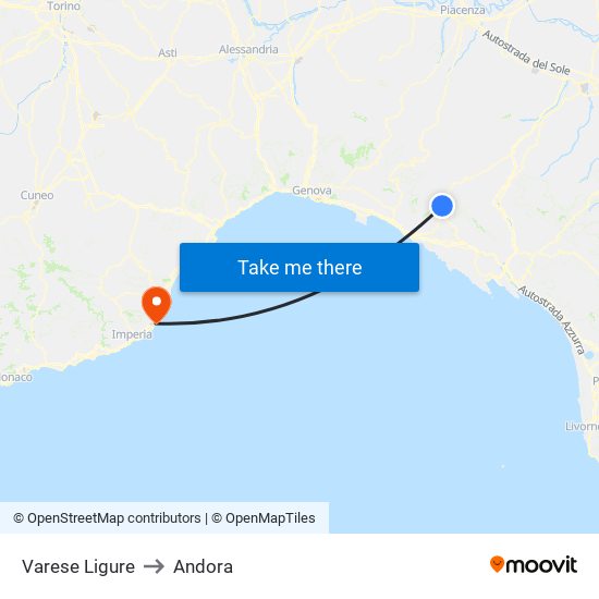 Varese Ligure to Andora map