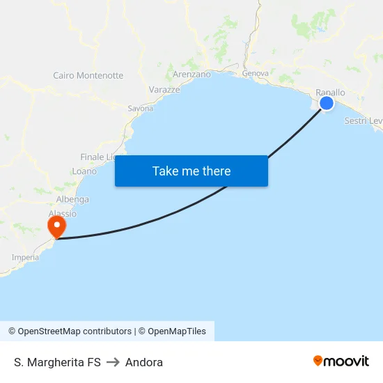 S. Margherita FS to Andora map