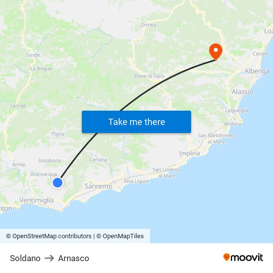 Soldano to Arnasco map