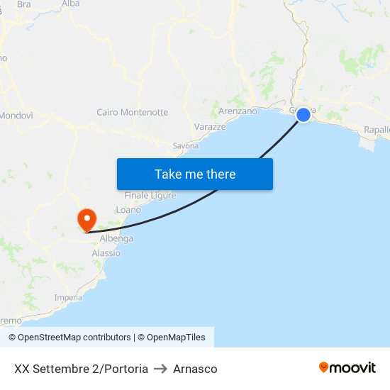 XX Settembre 2/Portoria to Arnasco map