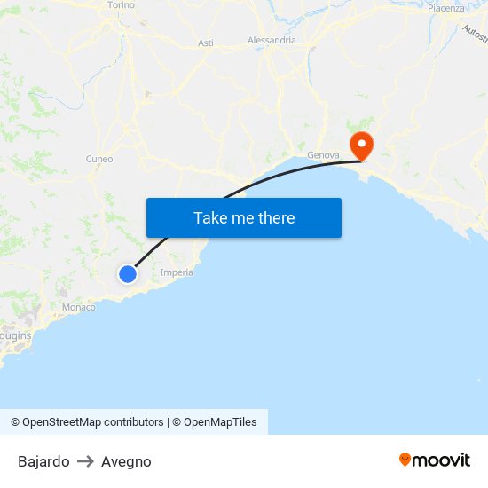 Bajardo to Avegno map