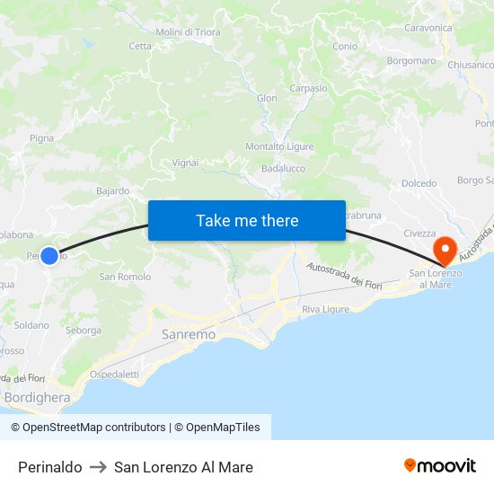Perinaldo to San Lorenzo Al Mare map