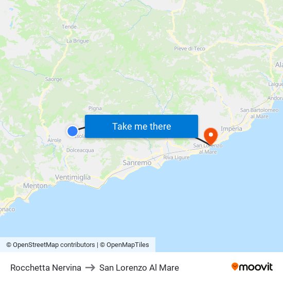 Rocchetta Nervina to San Lorenzo Al Mare map