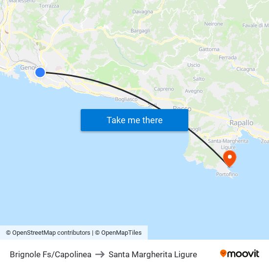 Brignole Fs/Capolinea to Santa Margherita Ligure map