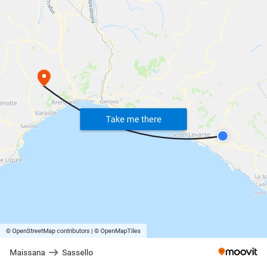 Maissana to Sassello map