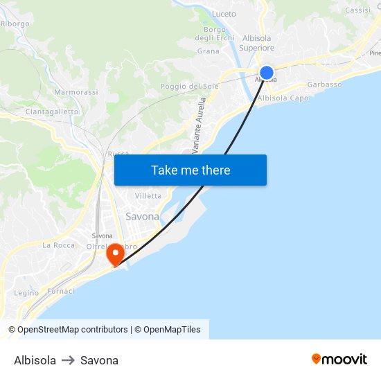 Albisola to Savona map