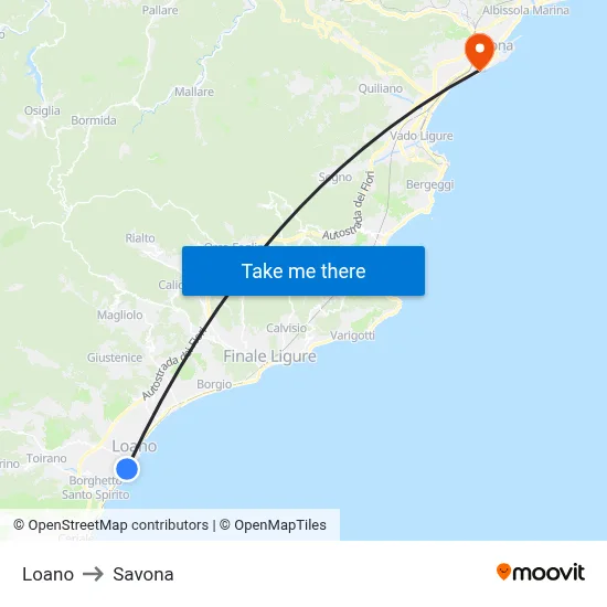 Loano to Savona map