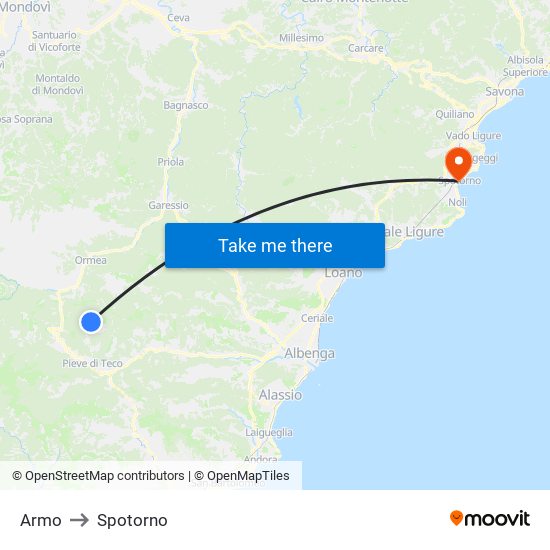 Armo to Spotorno map