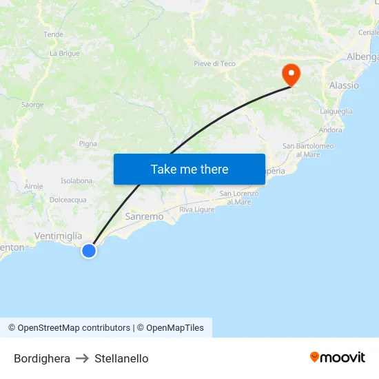 Bordighera to Stellanello map