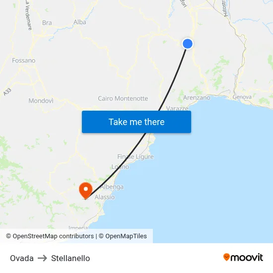 Ovada to Stellanello map