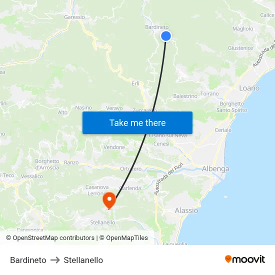Bardineto to Stellanello map