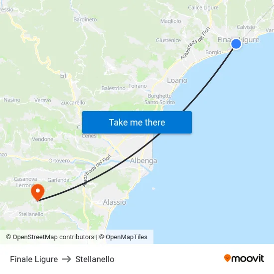 Finale Ligure to Stellanello map