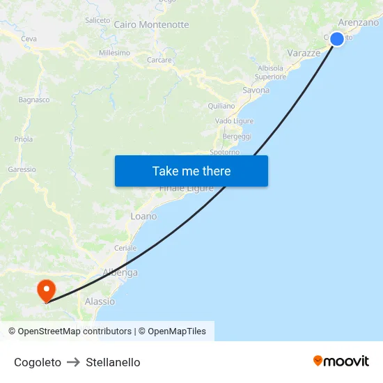 Cogoleto to Stellanello map