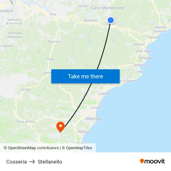 Cosseria to Stellanello map