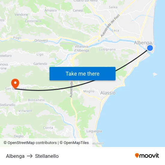Albenga to Stellanello map