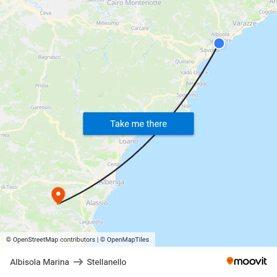 Albisola Marina to Stellanello map