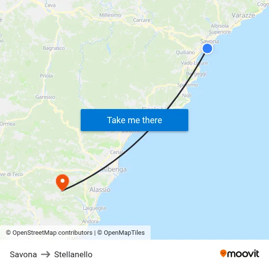 Savona to Stellanello map