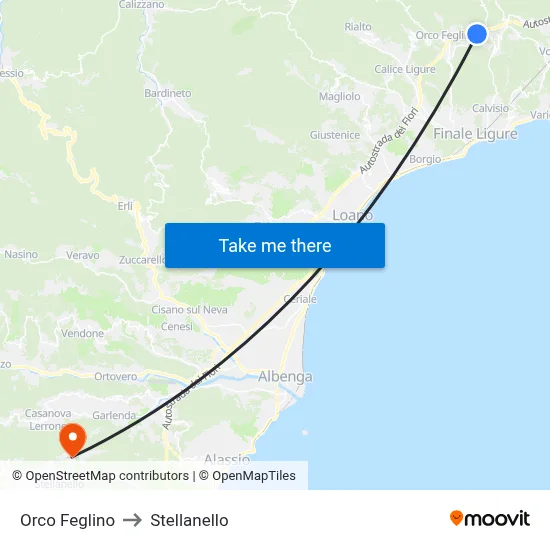 Orco Feglino to Stellanello map