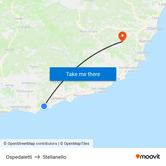 Ospedaletti to Stellanello map