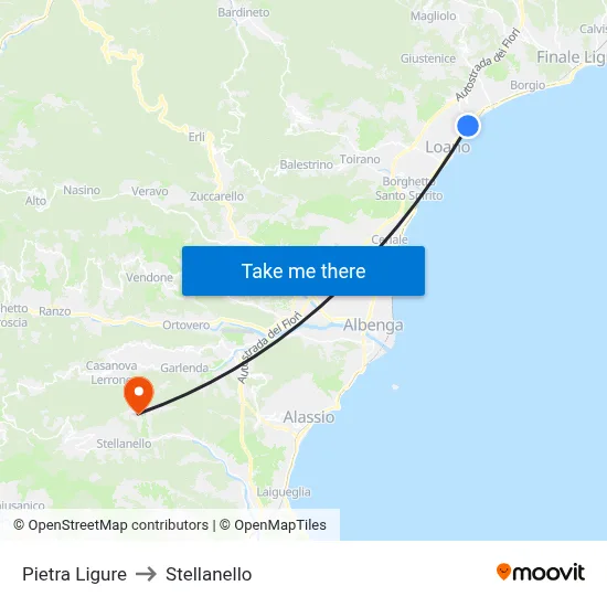 Pietra Ligure to Stellanello map