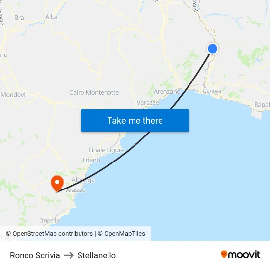 Ronco Scrivia to Stellanello map