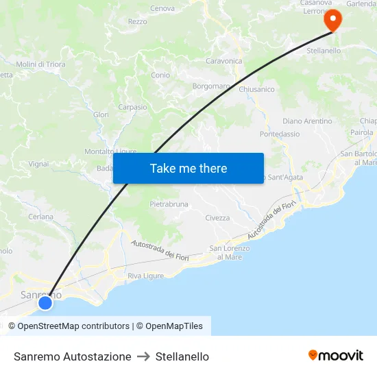 Sanremo Autostazione to Stellanello map