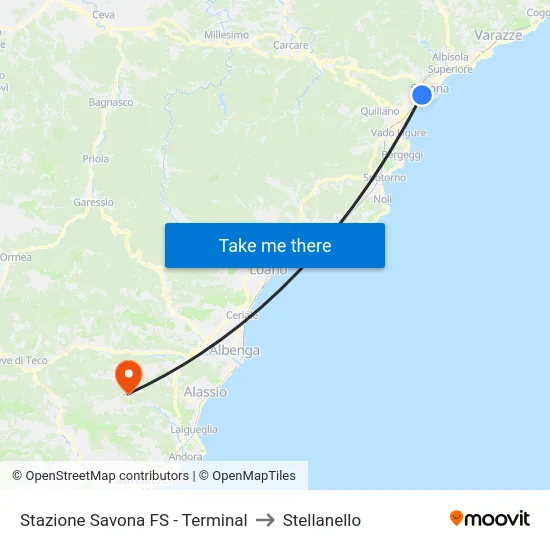 Stazione Savona FS - Terminal to Stellanello map