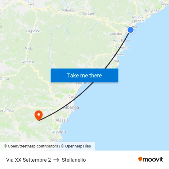 Via XX Settembre 2 to Stellanello map