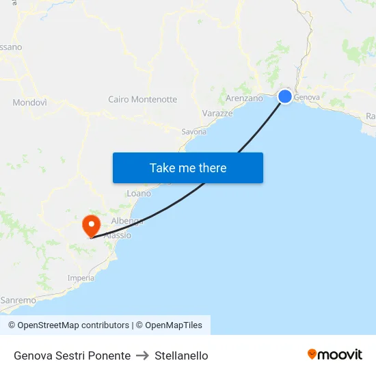 Genova Sestri Ponente to Stellanello map