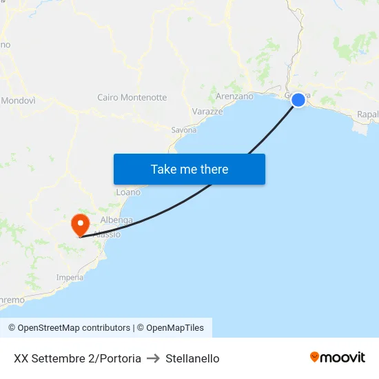 XX Settembre 2/Portoria to Stellanello map