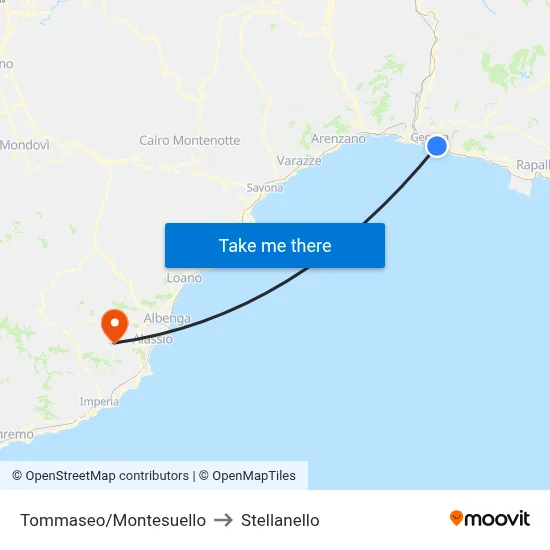 Tommaseo/Montesuello to Stellanello map