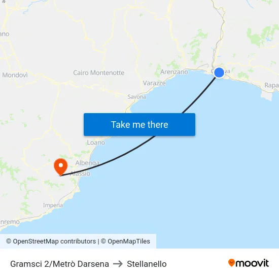Gramsci 2/Metrò Darsena to Stellanello map