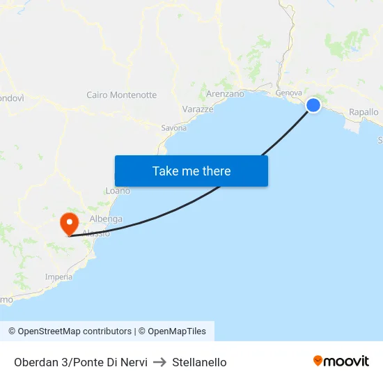 Oberdan 3/Ponte Di Nervi to Stellanello map