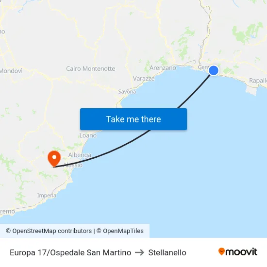 Europa 17/Ospedale San Martino to Stellanello map