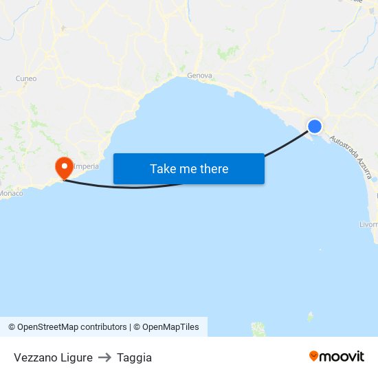 Vezzano Ligure to Taggia map