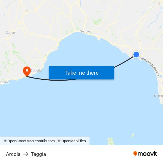 Arcola to Taggia map