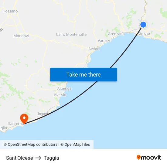 Sant'Olcese to Taggia map