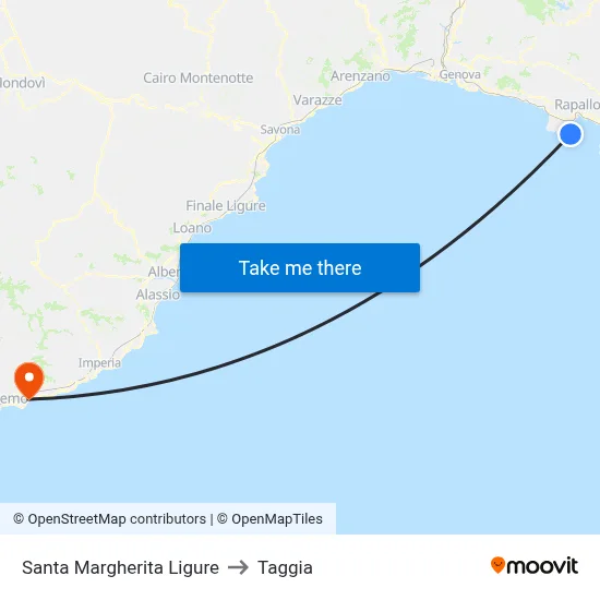 Santa Margherita Ligure to Taggia map