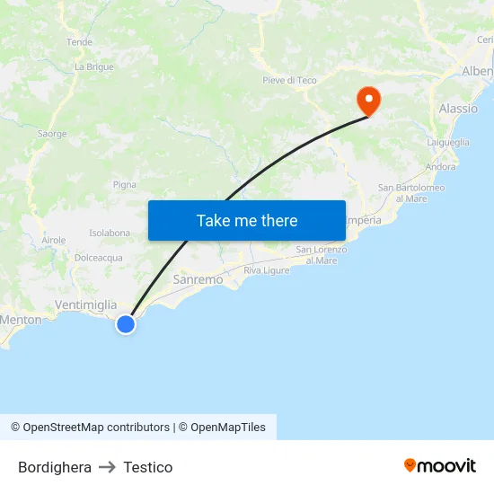 Bordighera to Testico map