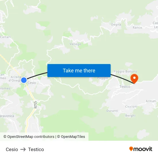 Cesio to Testico map