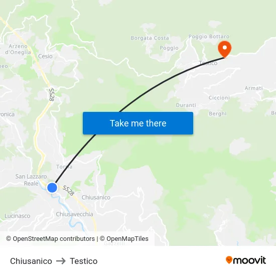 Chiusanico to Testico map