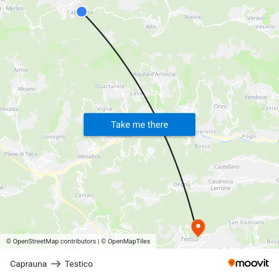 Caprauna to Testico map