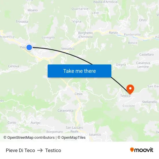 Pieve Di Teco to Testico map