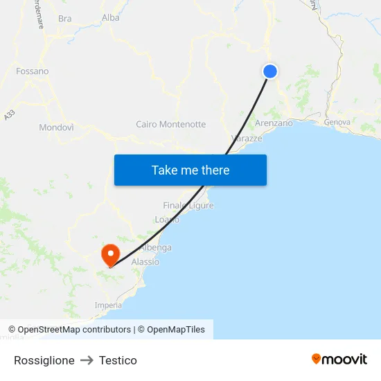 Rossiglione to Testico map