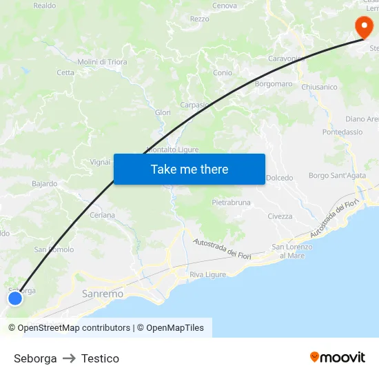 Seborga to Testico map