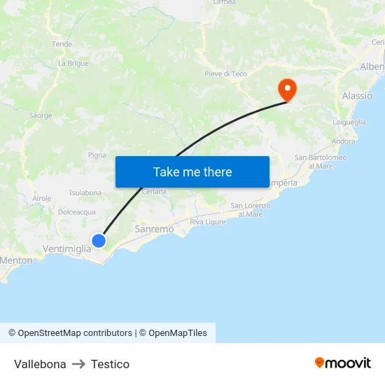 Vallebona to Testico map