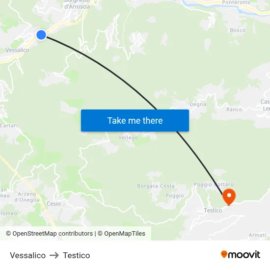 Vessalico to Testico map